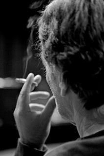 Man with cigarette, smoking, from behind, black and white, rear view, Germany