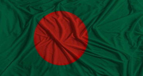 Bangladeshi flag with fabric texture background. National flag of Bangladesh with cloth texture