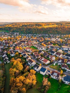 Panorama of a village with autumn trees and colorful roofs, natural beauty, Aidlingen, Böblingen