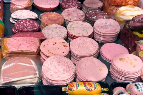 Many different types of sausage types of sausages sliced sausage cold cuts sausage slices of boiled