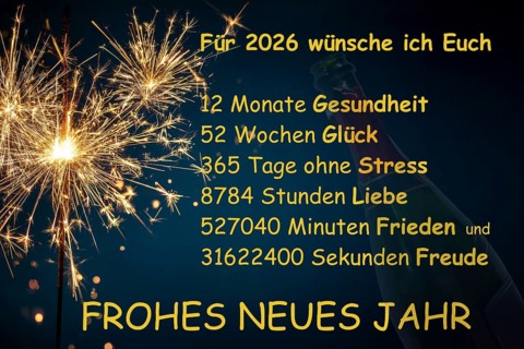 (photo montage) New Year's Eve greetings 2026 with saying 12 months, 52 weeks, 365 days, 8784