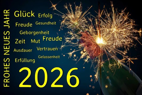 (photo montage) New Year's Eve greetings 2026 with various personal wishes (luck, success, etc.)