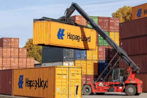 Shipping containers in the port of Mannheim. The port of Mannheim is considered one of the most