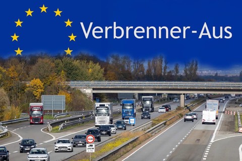 (Photo montage) Combustion Off Symbolic image: Photo of a motorway with text COMBUSTION OFF on the
