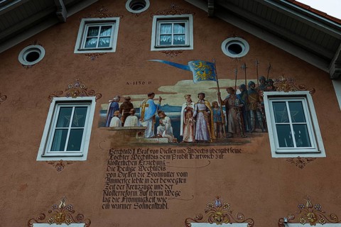 Facade painting on an older residential building, Dießen am Lake Ammer, Upper Bavaria, Bavaria,