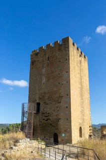 Castle tower in medieval village of Uncastillo, Cinco Villas, Zaragoza province, Aragon, Spain