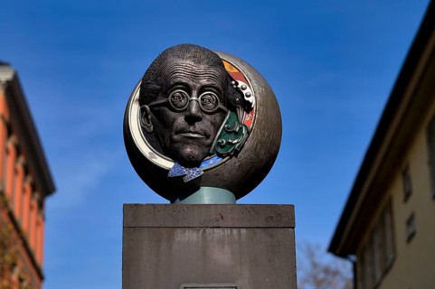 Head, sculpture in front of Villa Visconti, also House of Heads, Bietigheim-Bissingen,