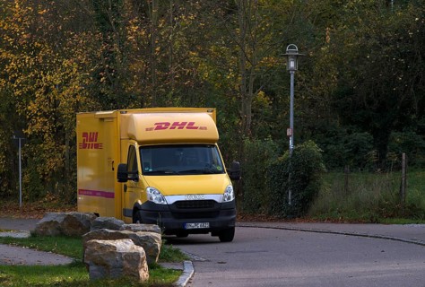 DHL delivery vehicle, logo, delivery, parked in residential area, Bietigheim-Bissingen,