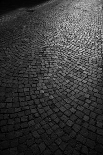 Cobblestones, street pavement, pedestrian zone, old town, Bietigheim-Bissingen, black and white,