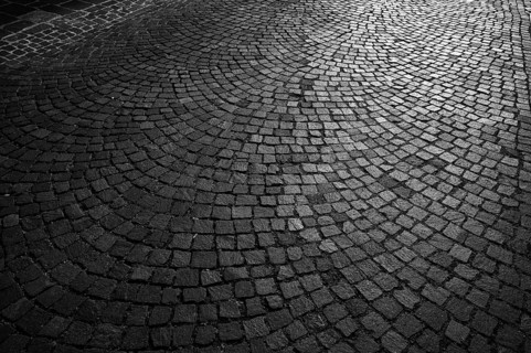 Cobblestones, street pavement, pedestrian zone, old town, Bietigheim-Bissingen, black and white,