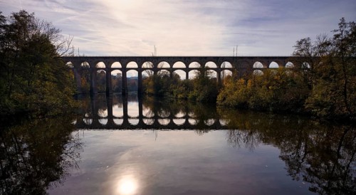 Railway viaduct, Enz viaduct, railway bridge, across Enz river, Bietigheim-Bissingen,