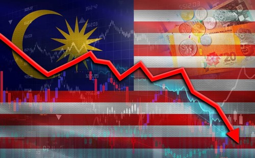 Malaysia financial fall on economy market. Malaysia financial crisis on economic graph