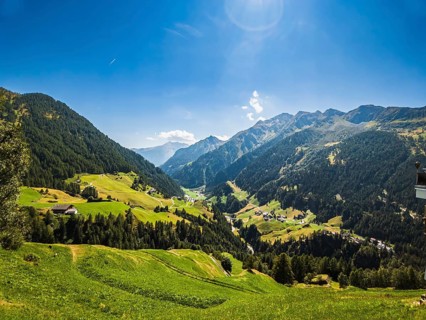 Picturesque Passeier Valley and mountain landscape with views of Rabenstein, Italian Corvara, a