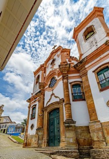 Impressive facade of a historic Baroque church in the city of Ouro Preto, Minas Gerais, Ouro Preto,