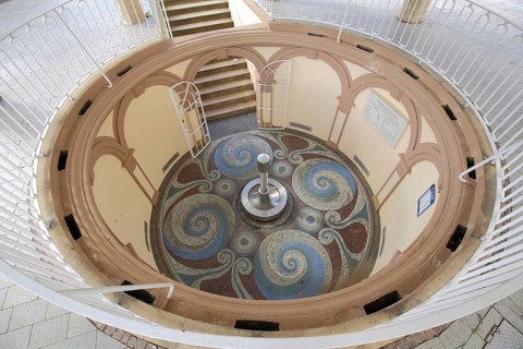 Mineralquelle Römerquelle with floor mosaic, ornaments, Bad Ems, Rhineland-Palatinate, Germany