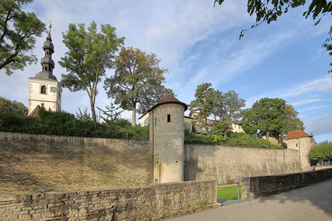 St. Salvator church tower, powder tower on the historic city wall, towers, city fortifications,