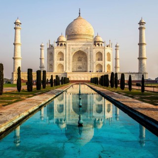 Taj Mahal after sunrise, most famous building of the Mughal period in Agra