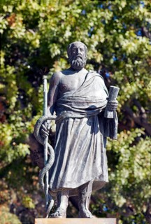 Monument, statue, Hippocrates also Hippocrates of Kos, famous ancient doctor, father of modern