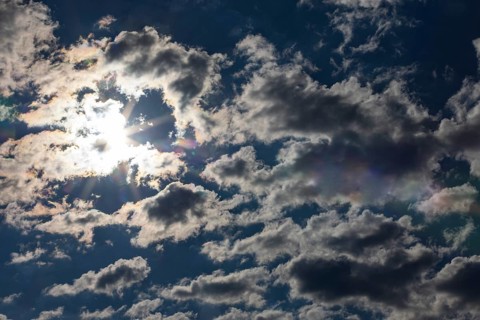 Dramatic cloudy sky with sunbeams, Upper Austria, Austria