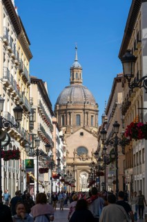 View of Basilica of Our Lady of the Pillar cathedral church from Calle de Alfonso I, Zaragoza,