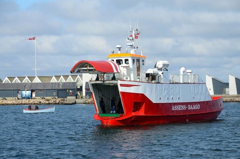 Incoming ferry to the port of Assens, Funen island, Denmark, Scandinavia