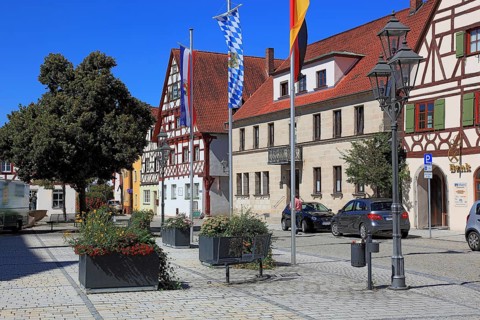 Fachwerkhäuser, am Rathausplatz, city of Heideck in the district of Roth, Middle Franconia,