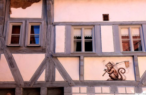 Half-timbered house, historic façade of the house, No. 1, city of Heideck in the district of Roth,