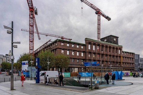 Construction site of the House of Knowledge project, in Bochum, a brick building orphaned for many