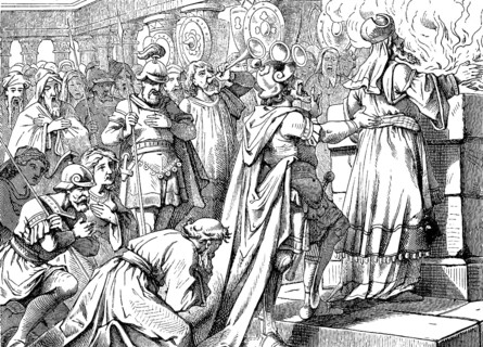 Judas and his brothers sacrifice on the rebuilt altar, First Book of the Maccabees, chapter 4,