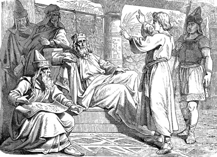 Joseph interprets the pharaoh's dreams, first book of Genesis, chapter 41, Nile, fat cows, grazing,