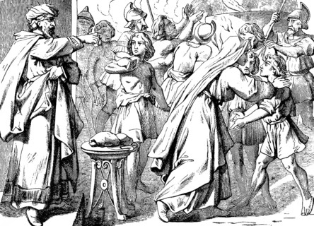 Martyrdom of the mother and her seven sons, orders of the angry king, Second Book of Maccabees,