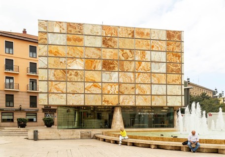 Modern architecture of Museo del Foro de Caesaraugusta, Roman forum museum building, Zaragoza,