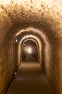 Tunnel inside Museo del Foro de Caesaraugusta, Roman forum museum, Zaragoza, Aragon, Spain