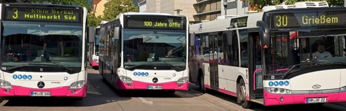 Many buses at the bus station, public transport in Hameln-Pyrmont, public transport Hameln-Pyrmont,