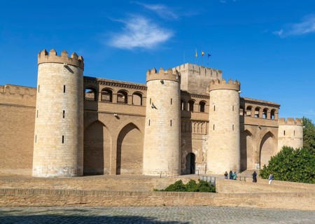 Historic walls fortifications of Aljafería Palace, Zaragoza, Aragon, Spain