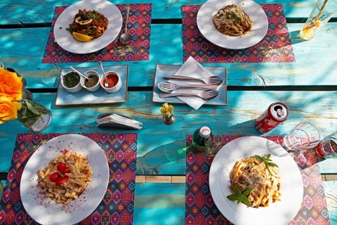 Colourful table, Old Town, Novi Sad, Vojvodina Province, Serbia