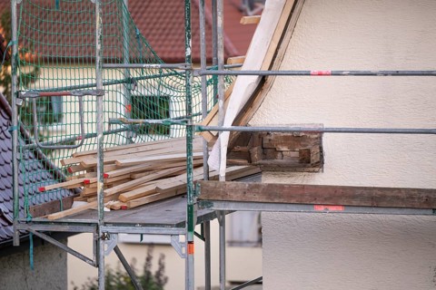 Energetic renovation of an apartment building, renovation of an old building, scaffolding,
