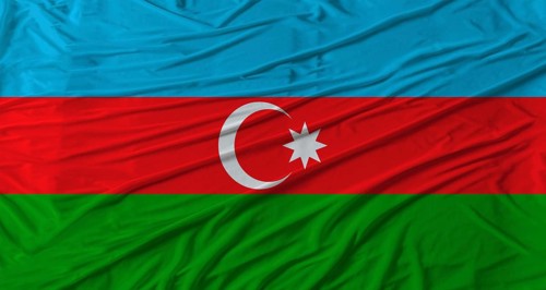 Azerbaijani flag waving. Flag of Azerbaijan with cloth texture