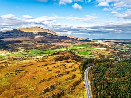 Snowdonia National Park over Road A470 from a drone, Crimea Pass, Blaenau Dolwyddelan, Wales,