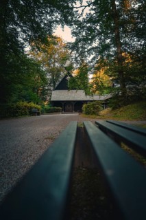 Small wooden church in a forest, atmospheric evening with dark surroundings, Altensteig, Calw