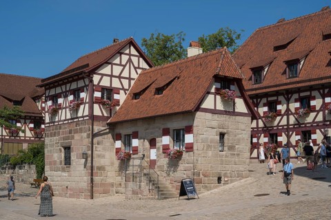 Historic buildings in the castle courtyard, Kaiserburg, Nuremberg Castle, Nuremberg, Middle