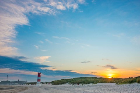 Red, white lighthouse Heligoland dune (Oberfeuer), striped, south beach, beach chairs, dunes,