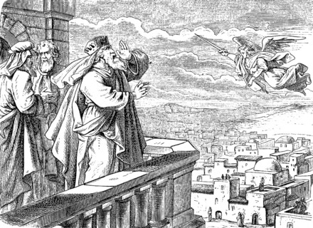 God sent an angel to Jerusalem, David sees the angel of pestilence, First book of Chronicles,