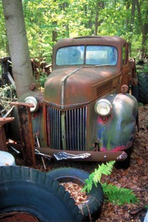 Rusted Ford pickup truck built around 1900 in Marksboro, New Jersey, USA