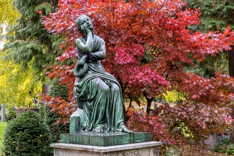 Pragfriedhof Stuttgart in autumn. November is traditionally a time for Christians to visit their