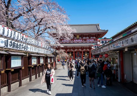 Nakamise-dori shopping street with lanterns, Hozomon Gate of Asakusa Shrine or Senso-ji Temple,