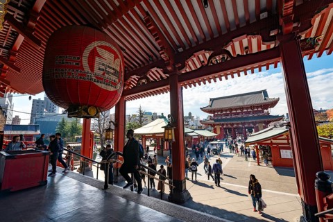 Buddhist temple complex, main hall, Asakusa shrine or Senso-ji temple, Asakusa, Tokyo, Japan