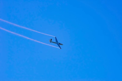 A Marganski Swift S-1 glider, registration D-3168, during a demonstration as part of an air show at