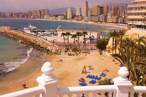 Seafront, skyscrapers, skyscrapers, Klein-Manhattan skyline, Playa Levante, Mediterranean Sea,