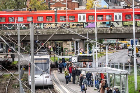 Tram station, at Düsseldorf-Bilk station, hub of S-Bahn, subway, tram, public bus, North